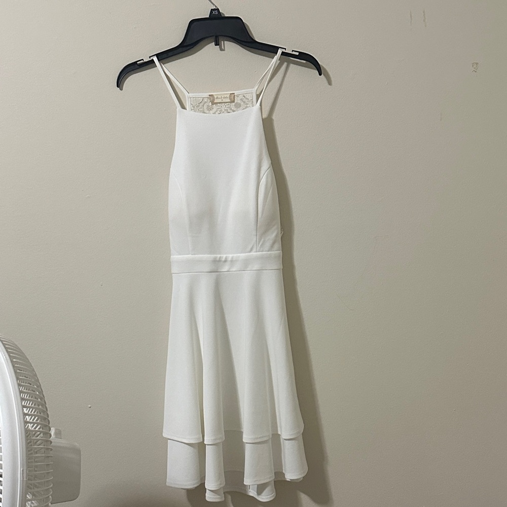 Altar’d State White Sleeveless Midi Dress with Spaghetti Straps And Lace Back
